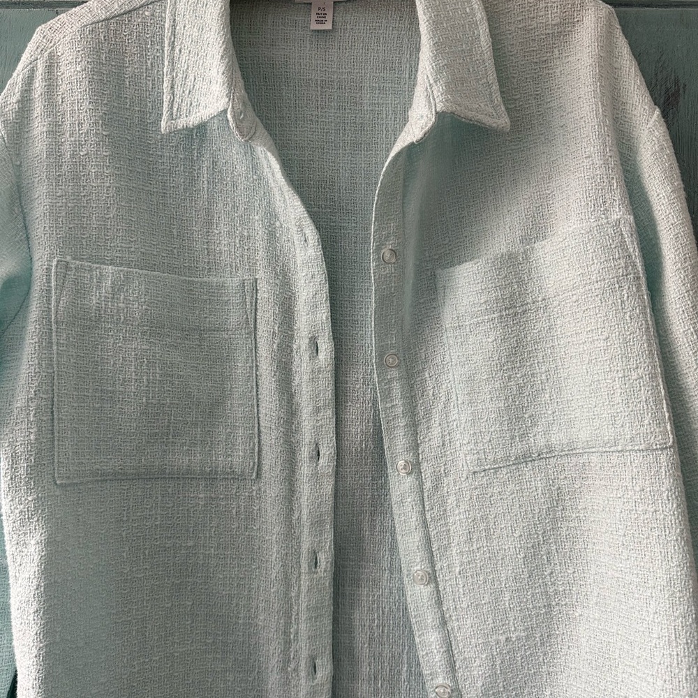 Tribal Jeans Mint Blue textured 100% cotton shirt/jacket.  Size small, $40 - Picture 4 of 4
